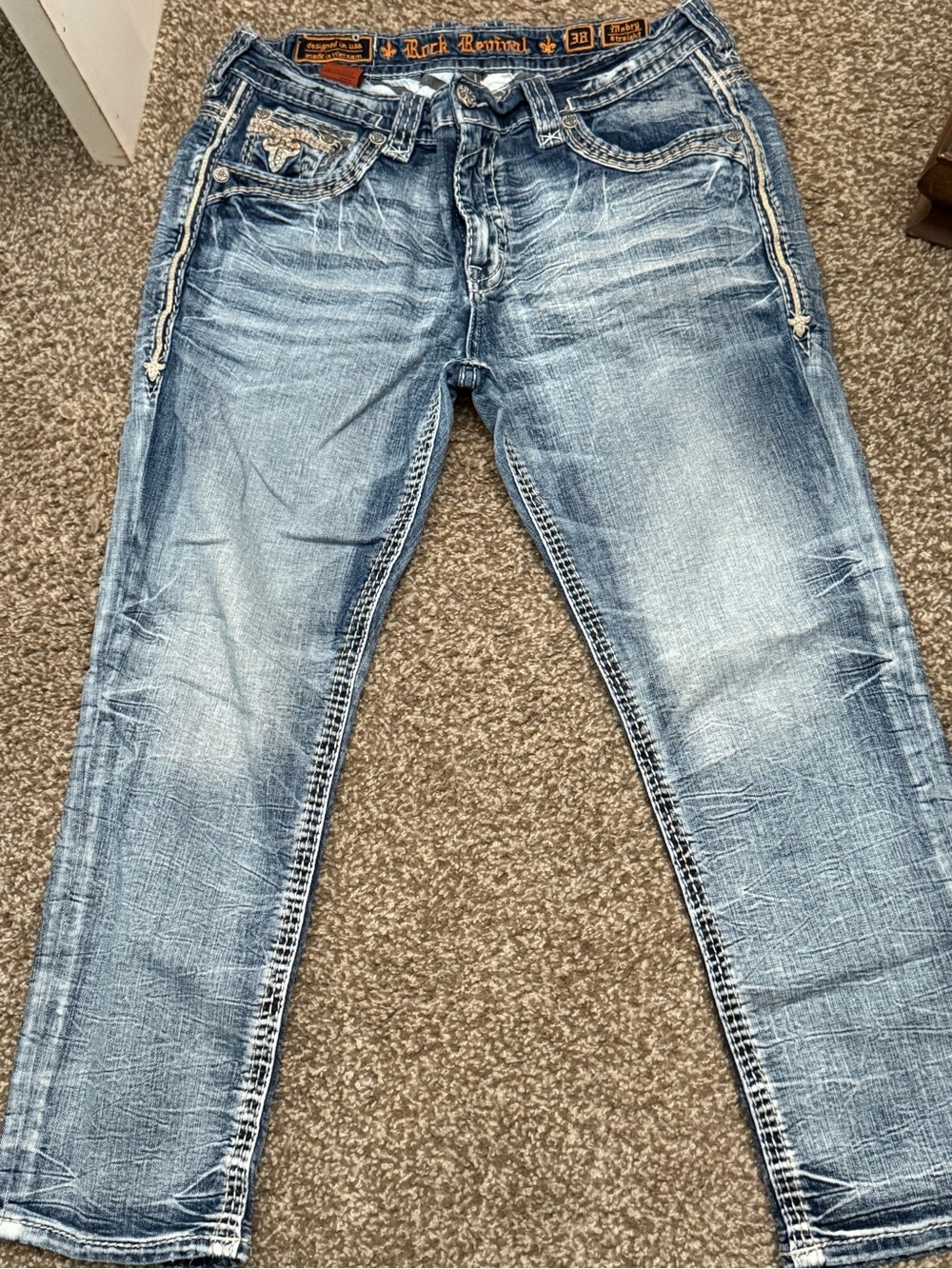 Rock Revival Light Blue Washed Jeans with Contrast Stitching